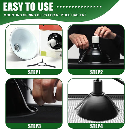 Mounting Spring Clips for Reptile Habitat Lighting Domes, Fits most reptile lighting domes,terrarium mesh screens, and heat lamp covers, 5.5"/8.5" Domes,Most Standard Domes and Screen Covers (3 pack)