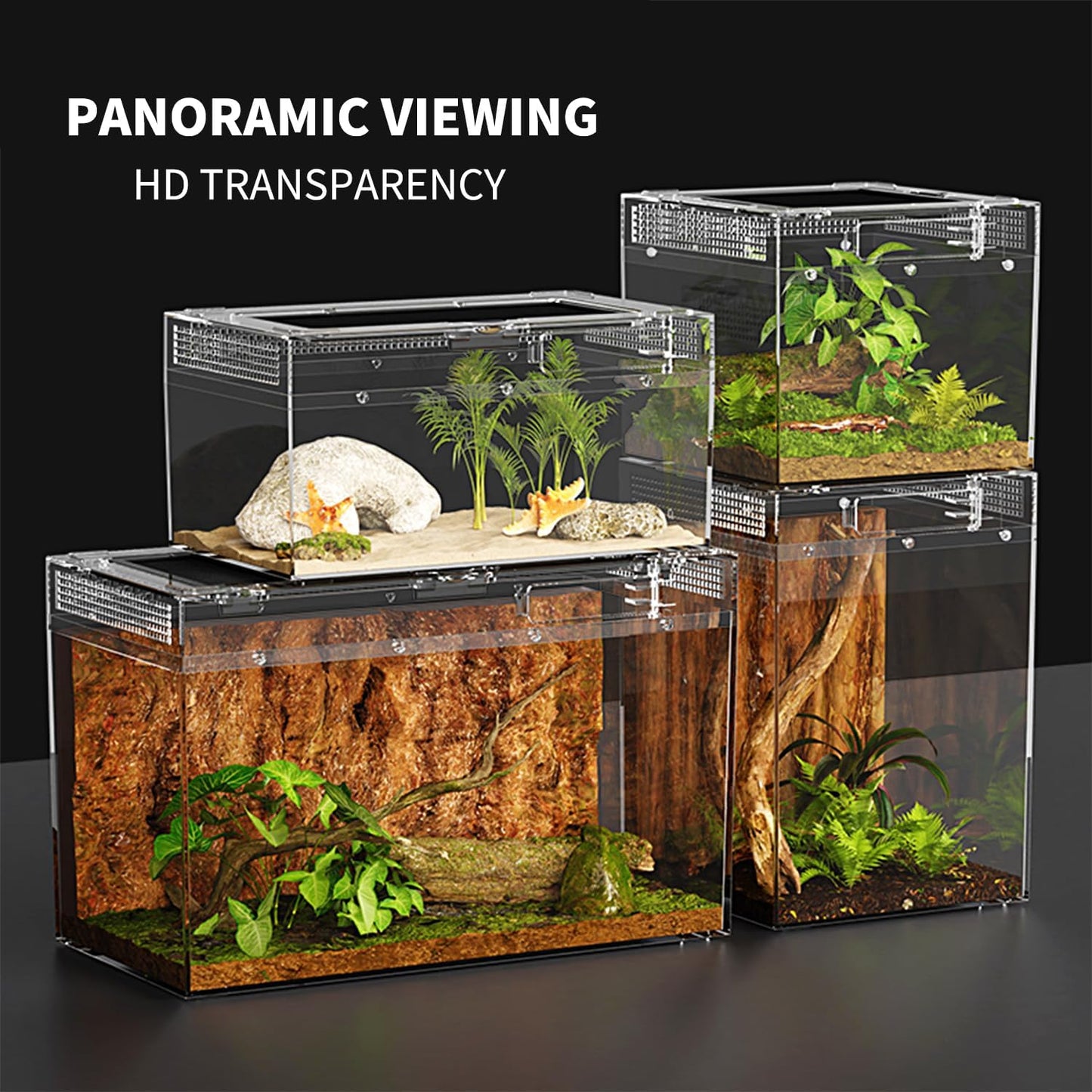 Reptile Mini PC Terrarium Amphibian Tank, 8"x8"x6"Jumping Spider Enclosure Multi-Habitat Reptile Terrarium for Tarantula, Hermit Crab, Insect, Fish, Frog, Small Bearded Dragon, Lizard