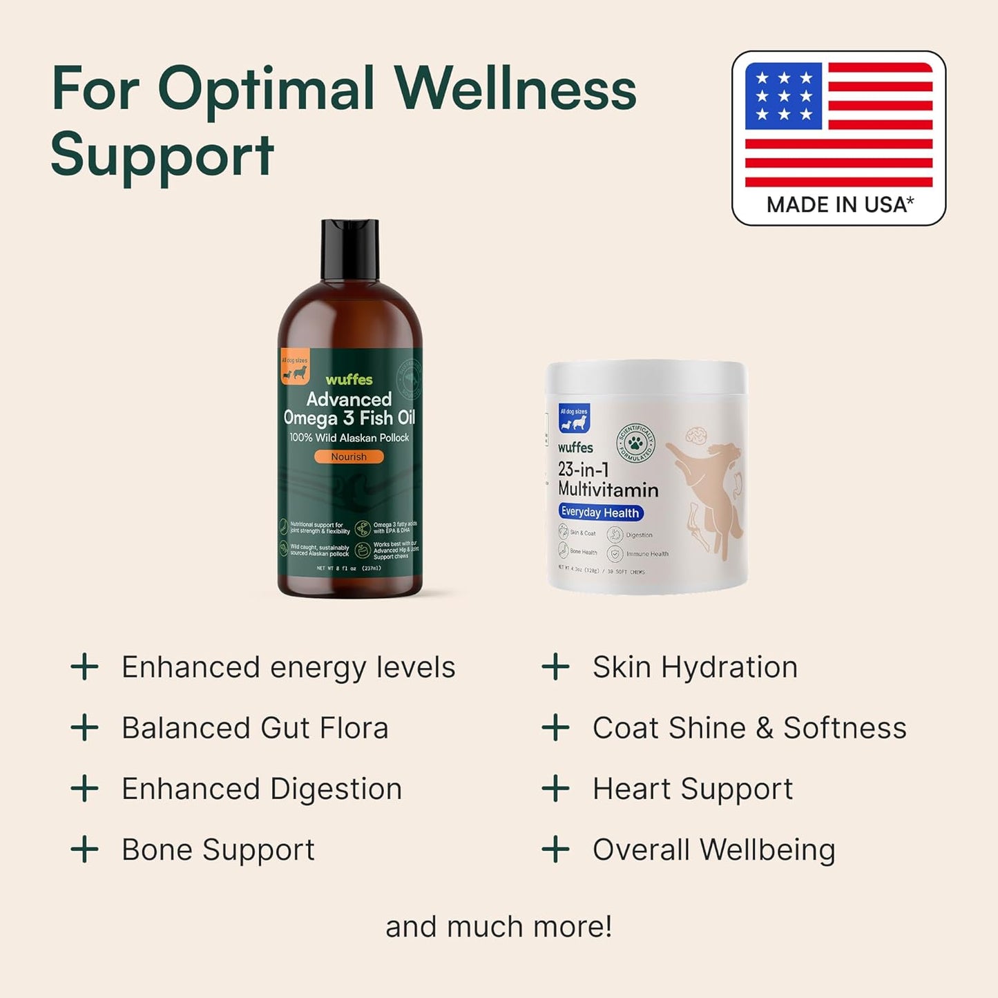 Wuffes 23-in-1 Multivitamin and Advanced Omega 3 Fish Oil Bundle for Small and Medium Dogs