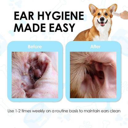 Mooncat Ear Cleaner Finger Wipes for Cats & Dogs and Silicone Grooming Brush Bundle - Gentle Ear Care Solution and Deshedding Massage Comb for Indoor Kittens