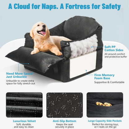 EASTBLUE Dog Car Seat for Small Medium Dogs Up to 35 lbs, 2 Memory Foam Pads Dog Booster Car Seat with Seat Belt, Washable Pet Carseat for Puppy & Cat, Dogs Travel Bed for Cars (Black-Velvet)