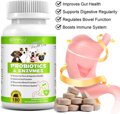 Probiotics Supplement for Dogs - Digestive Enzymes with Prebiotics for Gut Health - Anti Diarrhea, Bowel Support, and Immunity - Health & Itch Relief Digestive Enzymes