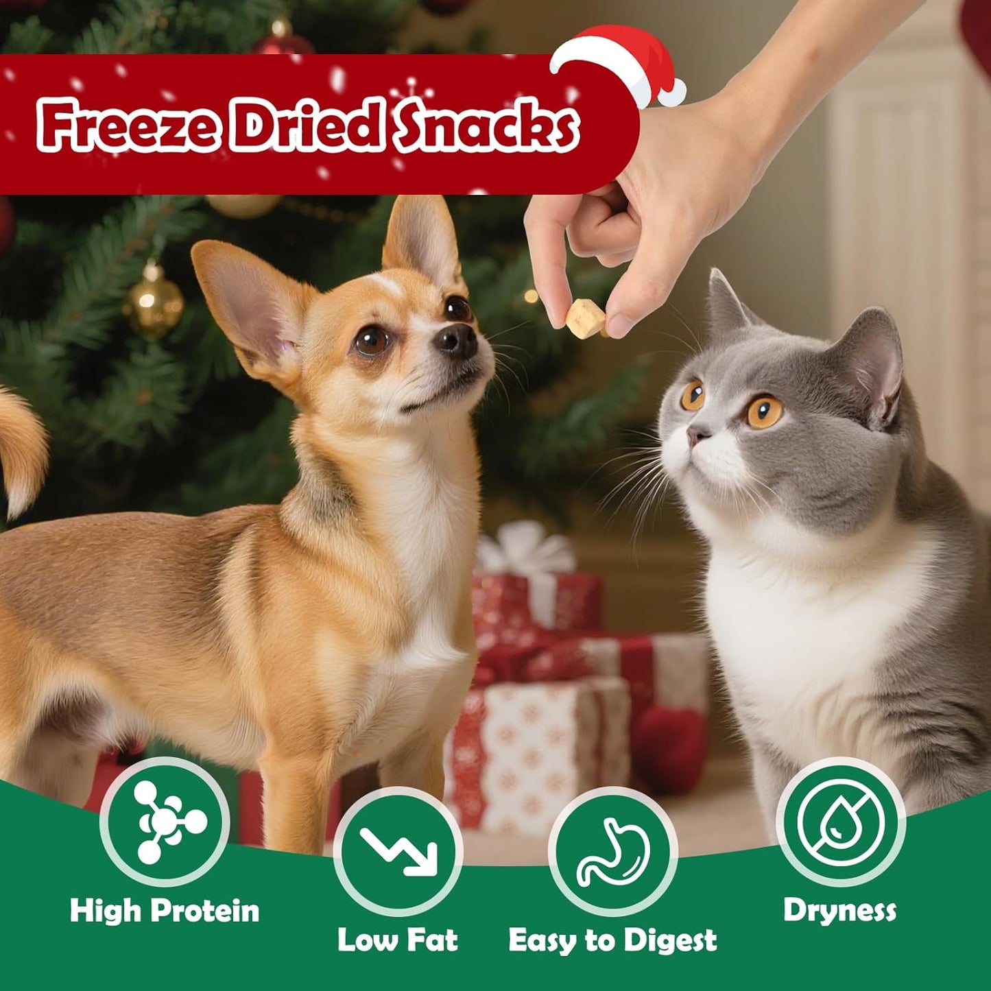 MON2SUN Christmas Dog and Cat Treats, Freeze-Dried Holiday Box Treats, Single Ingredient, High Protein Training Treats & Food Topper, 7.8 oz