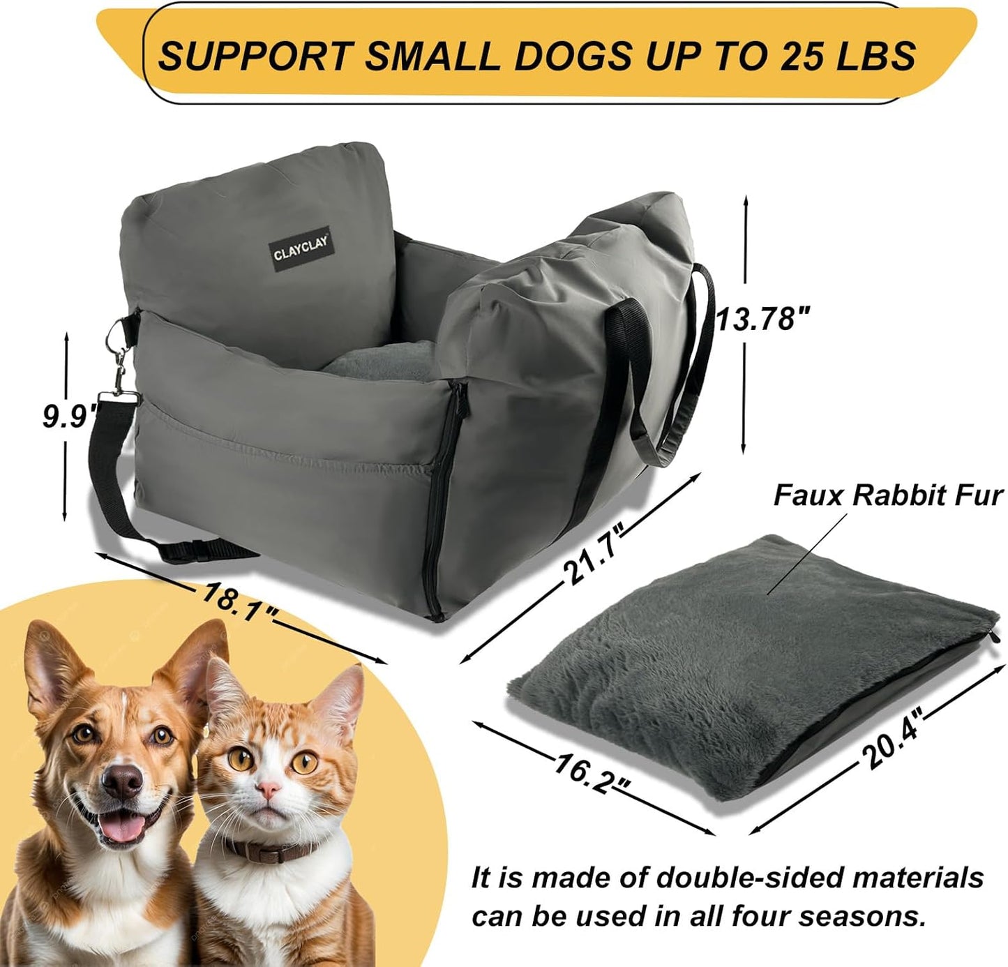 Dog Car Seat for Small Dogs - Soft Booster Seat with Safety Strap, Waterproof & Washable Pet Travel Carrier Bed, Portable Puppy Carseat with Storage for Car Travel Comfort