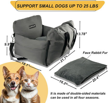 Dog Car Seat for Small Dogs - Soft Booster Seat with Safety Strap, Waterproof & Washable Pet Travel Carrier Bed, Portable Puppy Carseat with Storage for Car Travel Comfort