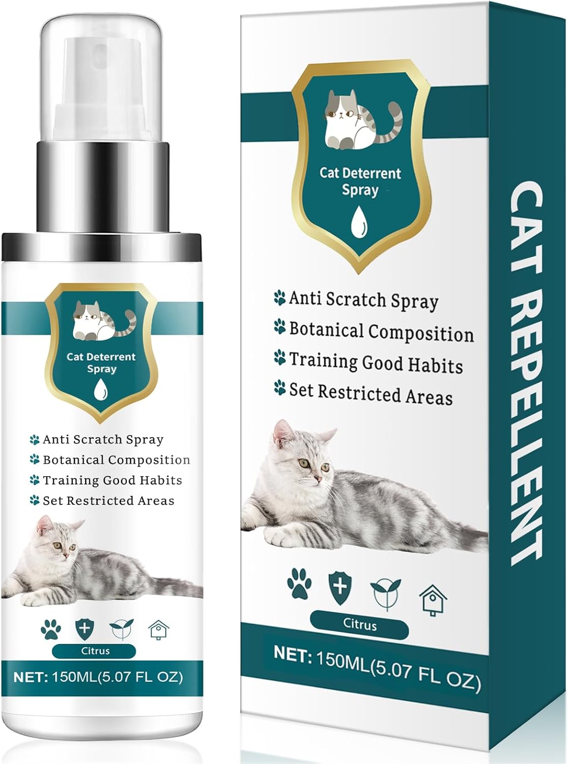 Advanced Cat Deterrent Spray, Natural Formula Cat Repellent Indoor and Outdoor, Strengthened Cat Scratch Deterrent for Furniture, Sofas, Rugs, Curtain Protection, Stop Cats from Urinating (Green, M)