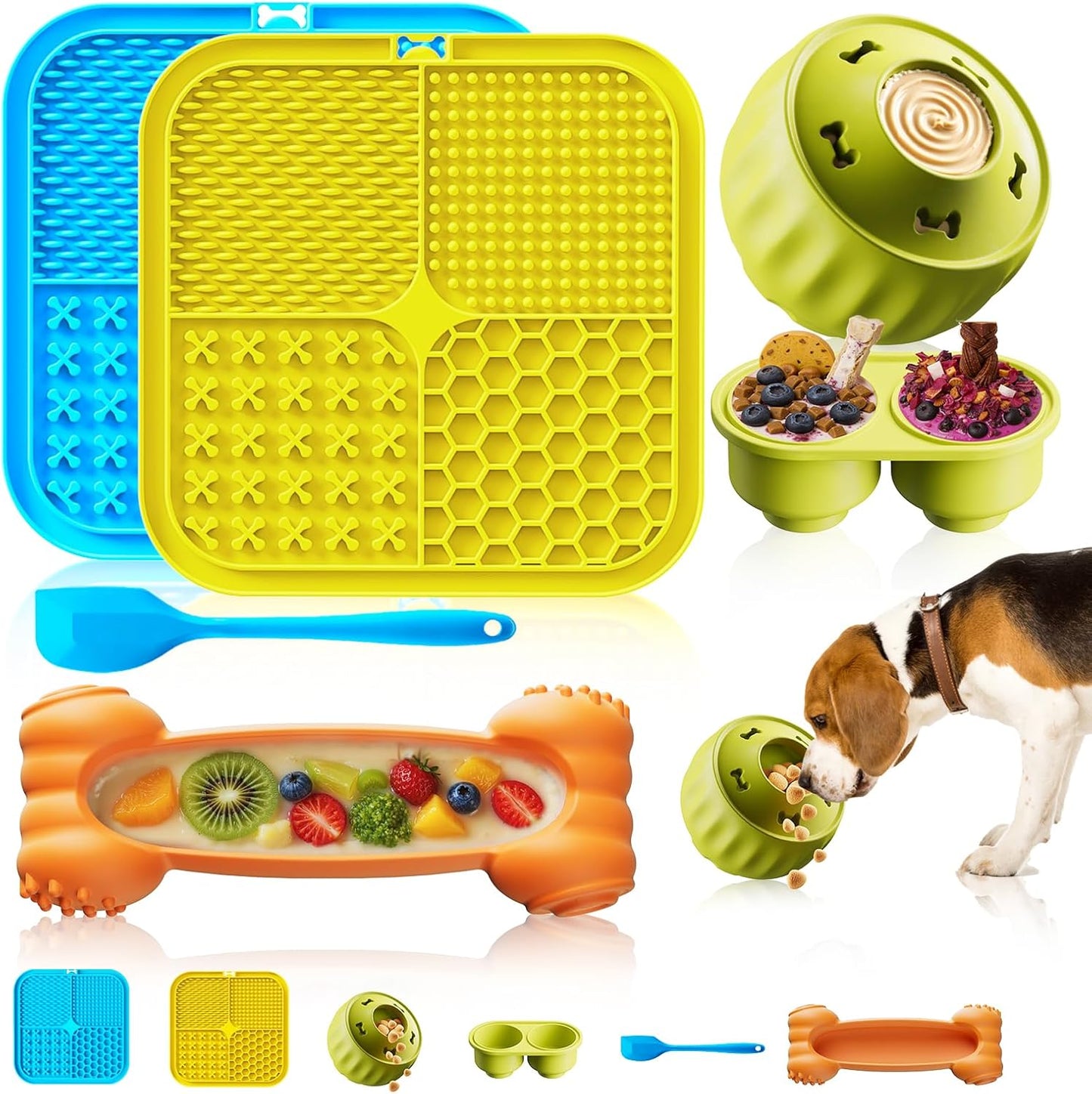 Dog Enrichment Toys 6 Pack-Dog Toys to Keep Them Busy,Lick Mat,Ball & Chew Bone with Peanut Butter,Frozen Treat Puzzle Dispenser for Anxiety Relief,Reduce Boredom,Perfect for Bathing Grooming