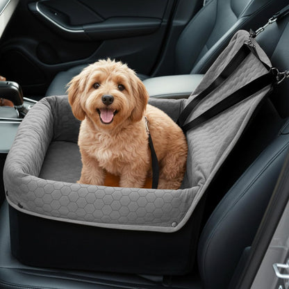 Dog Car Seat for Small Medium Dogs, Travel Pet Car Bed with Removable Waterproof Cover, Memory Foam Dog Booster Seats Up to 35 lbs, Safety Belt and Storage Pocket(Gray)