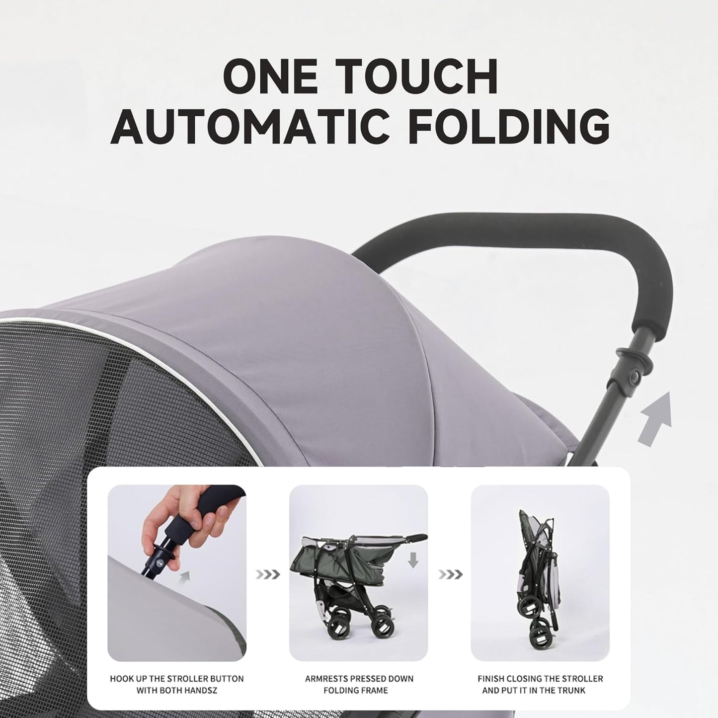 Sunny Sonny Foldable Jogger Pet Stroller with Weather Cover Storage Basket Pet Travel Carrier for S/M Dogs Cats up to 33lbs (Grey)