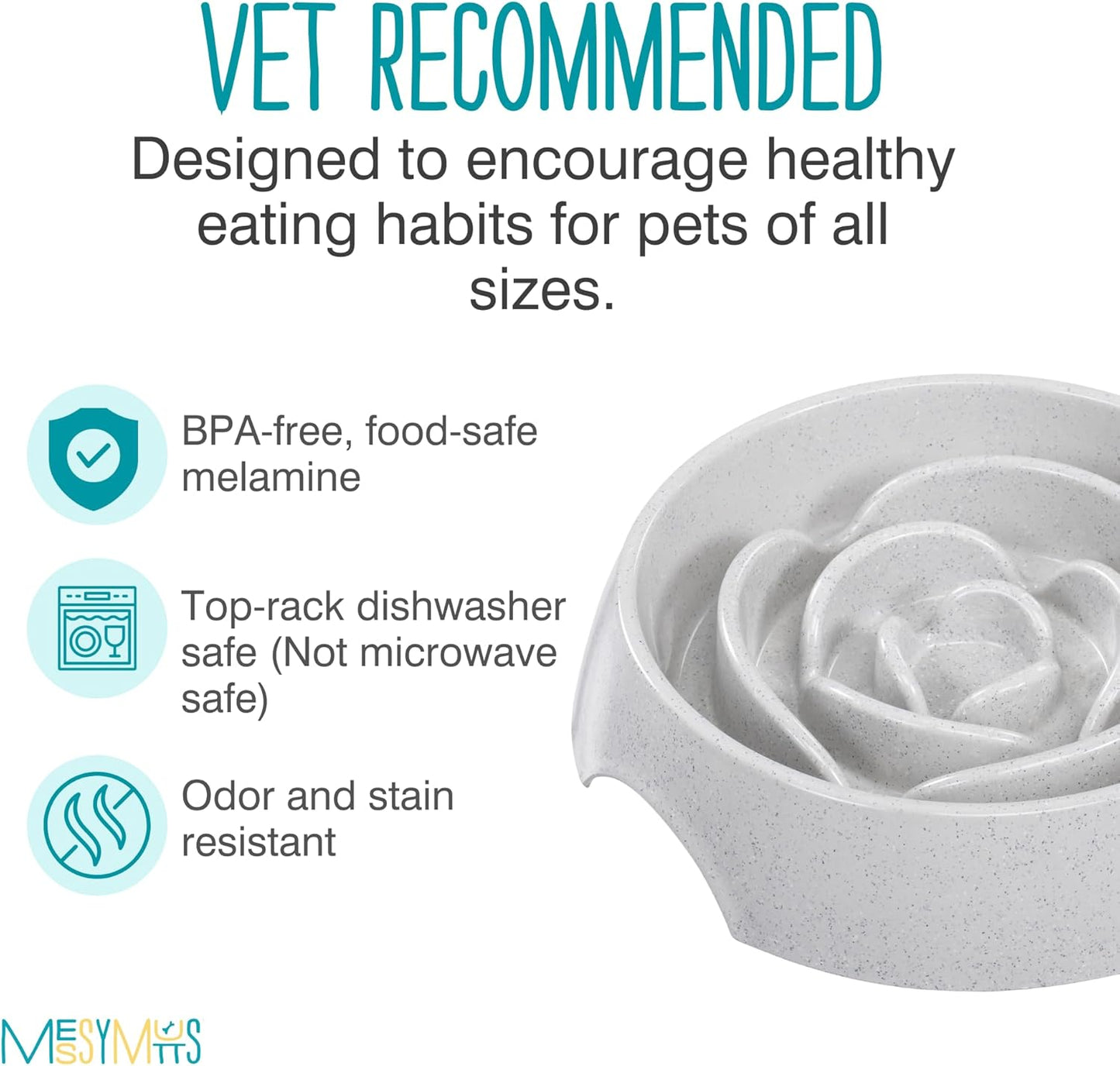 Messy Mutts and Cats Interactive Slow Feeder | Speckled Grey (3 Cup) | 9.8” Round Durable Puzzle Slow Feeder for Dogs/Cats | Enrichment Food Dish for Slow Eating, Bloating