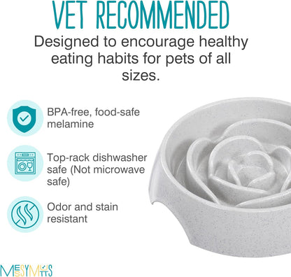 Messy Mutts and Cats Interactive Slow Feeder | Speckled Grey (3 Cup) | 9.8” Round Durable Puzzle Slow Feeder for Dogs/Cats | Enrichment Food Dish for Slow Eating, Bloating