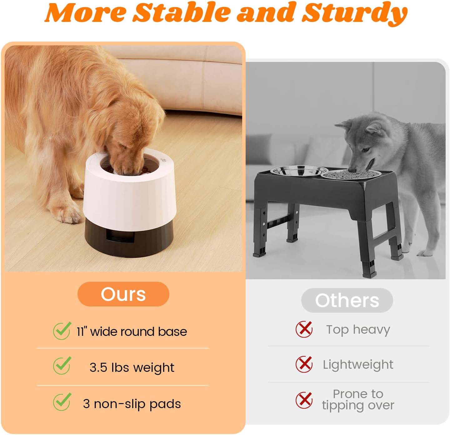 Pawque Elevated 60oz Slow Feeder Dog Bowls Large Breed, Single Raised Food Bowl for Medium Large Sized Dogs, Stable Sturdy Base and Snap on Adjustable Height Stand, Anti-Slip Mess Proof Dog Bowls