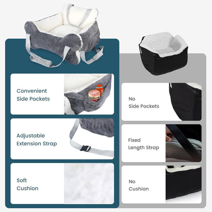 25.5"x24.3"x11" Dog Car Seat for Small Dogs & Cats, Dog Booster Car Seat with Plush Cushion, Non-Slip Bottom & Safety Leash, Cats Bed with Side Pocket for Sedan, SUV and Truck, Washable