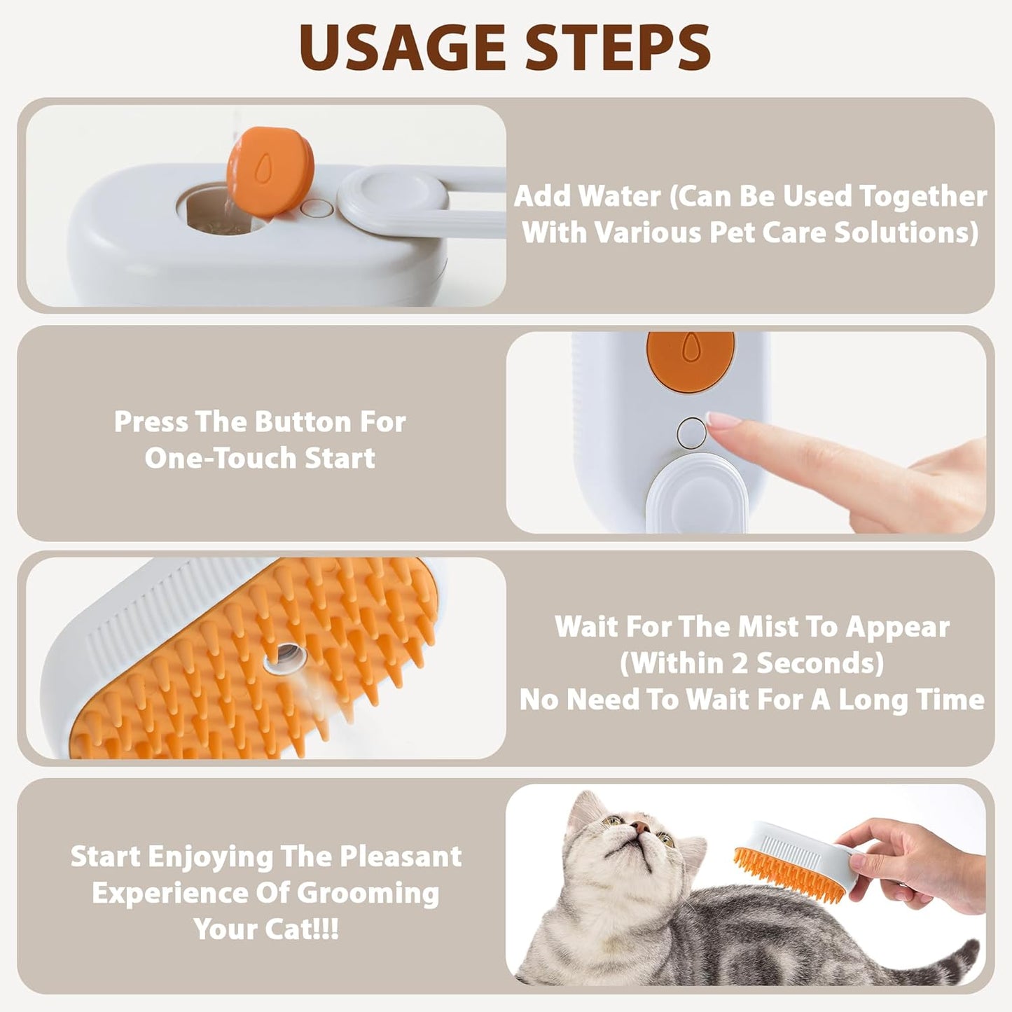 4 in 1 Cat Steam Brush, Rechargeable Steam Brush for Cats and Dogs, Anti-Static Cat Spray Brushes, Massage, Cleaning, Shedding & Combing All In One! White