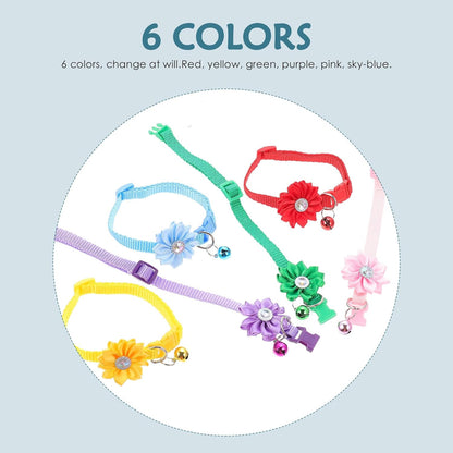 6Pcs Flower Design Cat Collars with Bell Adjustable Decorative Neck Chains for Kitten and Small Dogs Set for Pet Neck Decor and Everyday Use