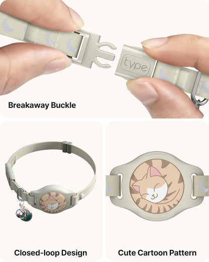 Cat Collar with Airtag Holder, Breakaway Airtag Cat Collar for Apple Air Tag with Luminous & Reflective Pattern, Waterproof GPS Cat Tracker Collars for Boy Girl Cats Kittens with Bell, Khaki (8-12")
