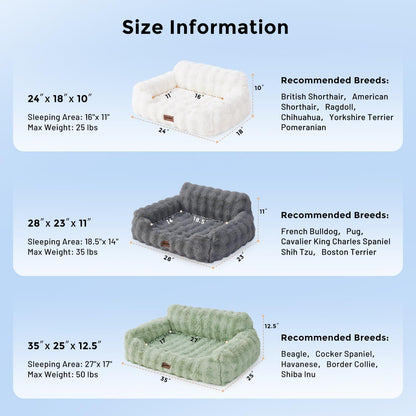 Cat Couch Bed for Indoor Cats - Orthopedic Cat Sofa with Supportive Egg Foam, Fluffy Cute Faux Fur Removable Washable Cover and Non-Slip Bottom, Grey