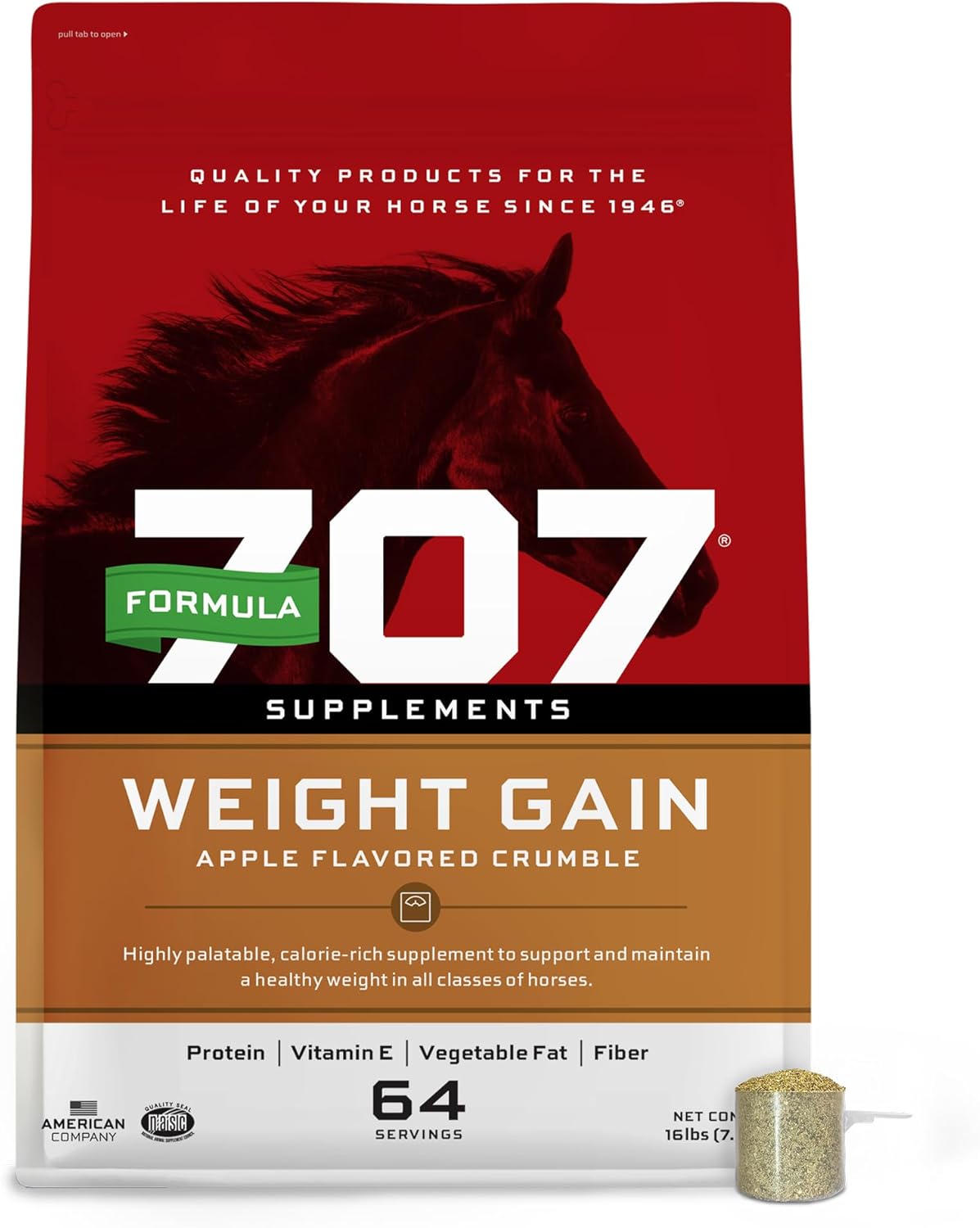 Formula 707 Weight Gain Powder Equine Supplement, 16lb Bucket – Palatable, Calorie-Rich Nutritional Support for Hard-to-Keep and Senior Horses