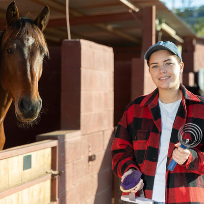 Tanlade 8 Pack 4 Rings Curry Comb Horse Brush Metal Curry Brush Derby Party Supplies Reversible Stainless Steel Curry Comb Scraper with Comfortable Grip for Cow Sheep Pet Dog Goat Horse, Blue