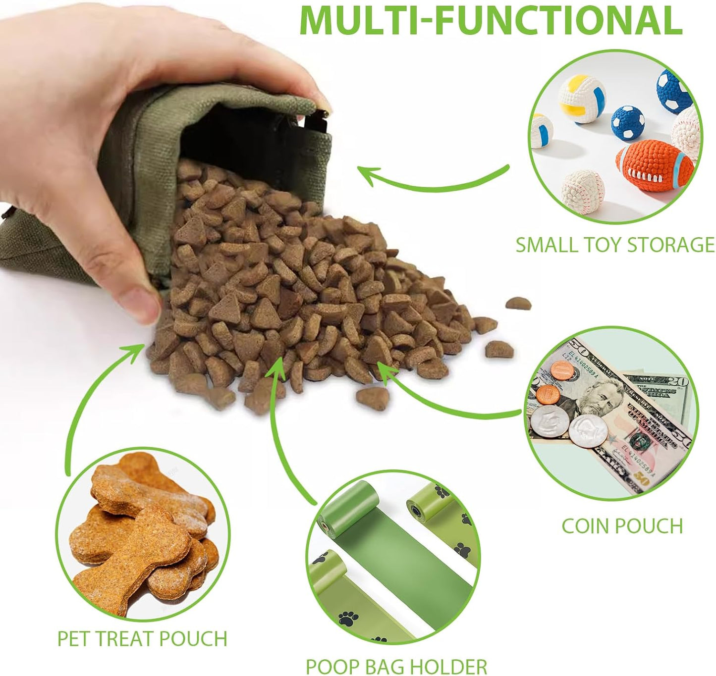 Dog Training Treat Pouch with Auto-Closing Lid, Hands-Free Leash Clip Bag for Puppy Obedience, Portable Pet Reward Snack Holder for Walking Hiking and Outdoor Adventures