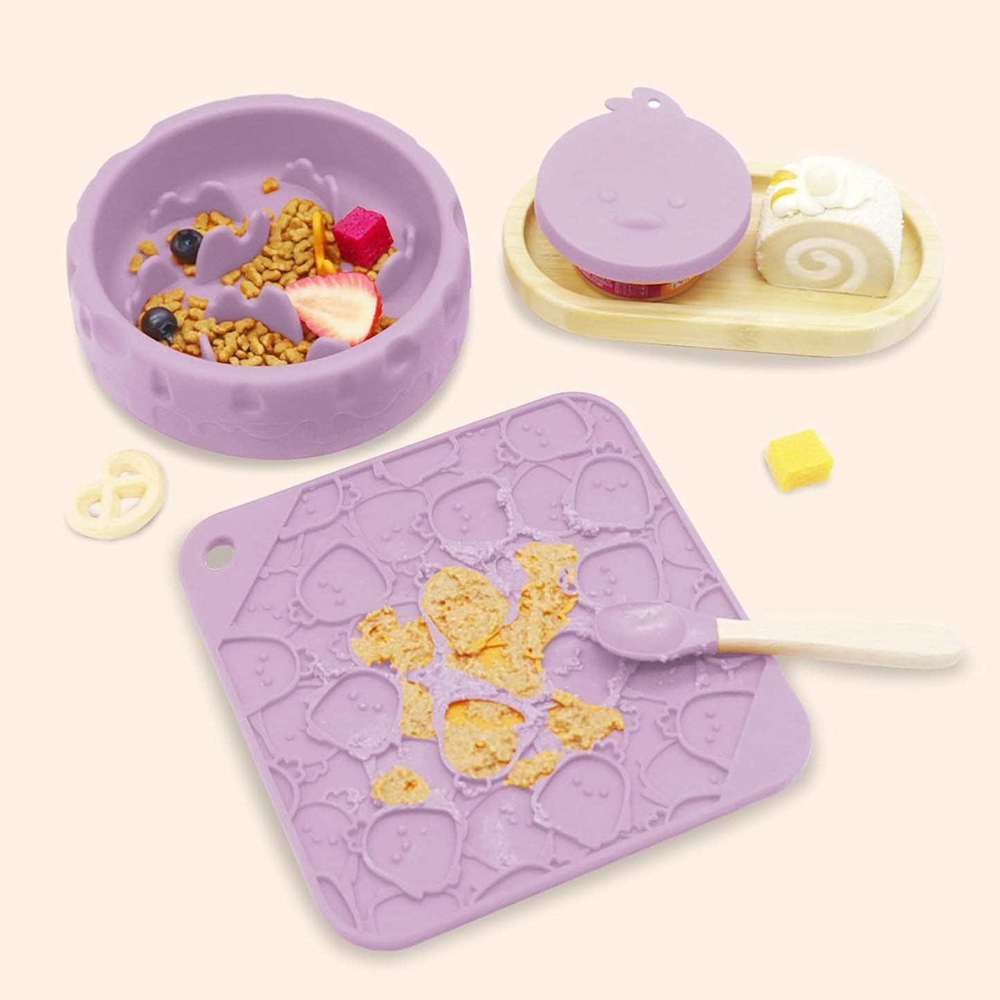 Slow Feeder Dog Bowl Set Frozen Treat Lick Mat BPA-Free Silicone Dishwasher Safe