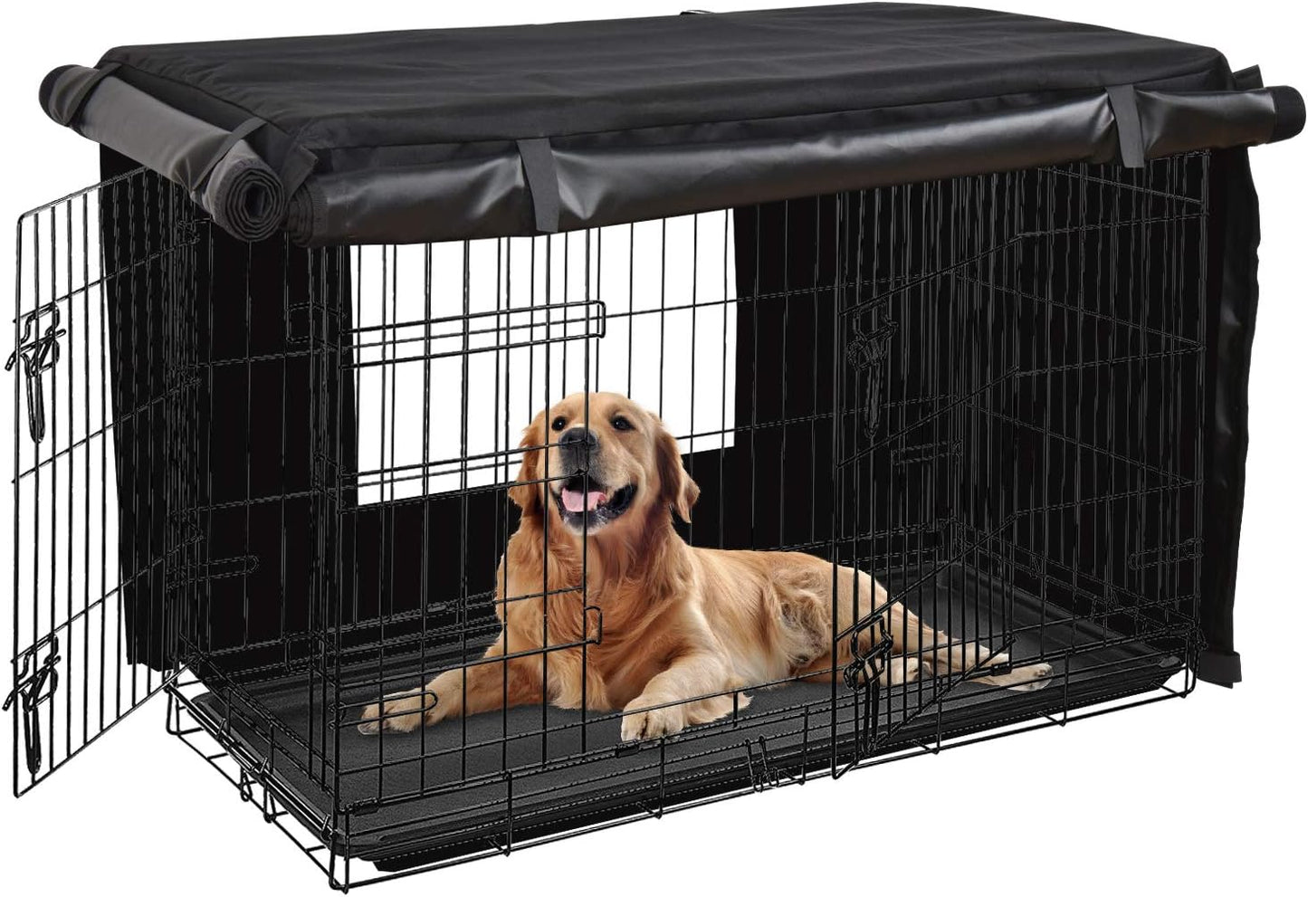 HONEST OUTFITTERS Dog Crate Cover 36 Inch Kennel for Medium Dog, Heavy Duty Oxford Fabric,with Double Door, Pockets and Mesh Window (37L x 24W x 25H,Black)