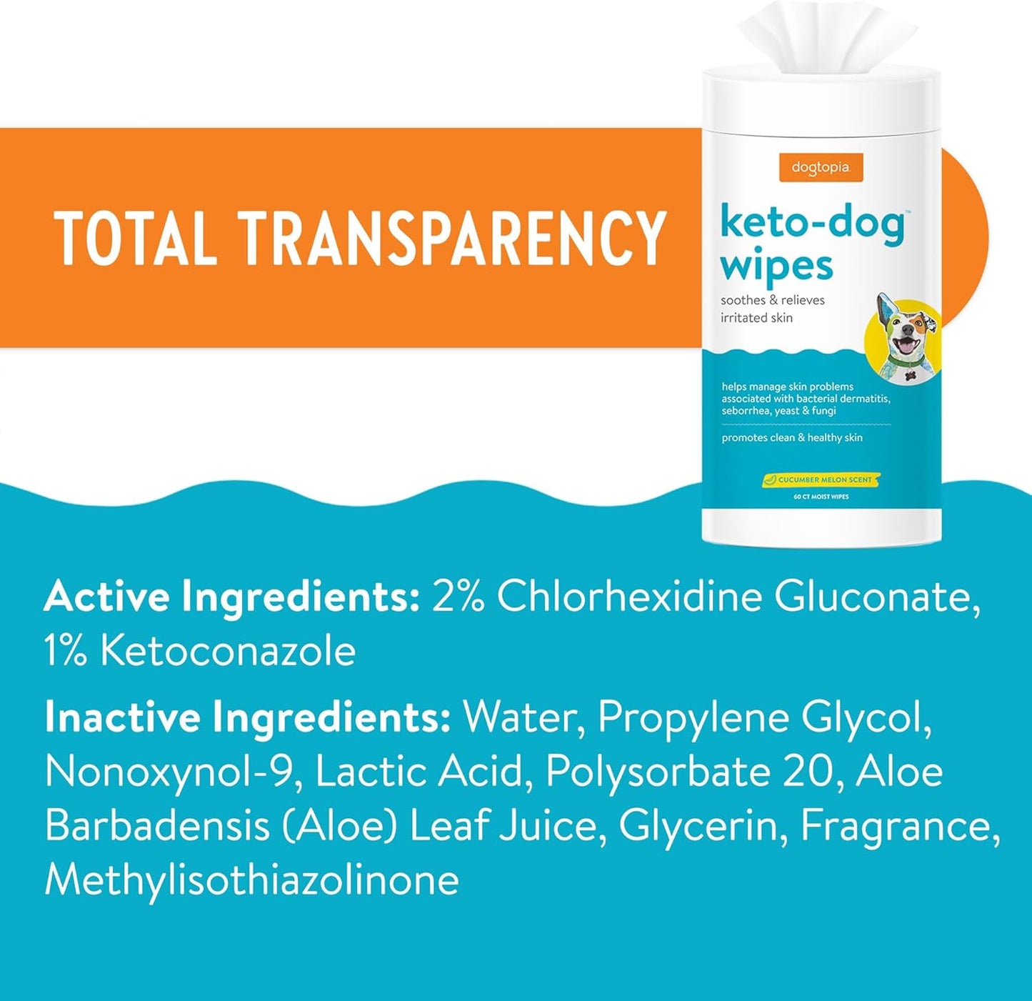 Dogtopia Keto Dog Wipes for Pets (60ct) | Soothing and Convenient Wipes for Pets’ Irritated Skin | Relief for Skin Problems in Dogs