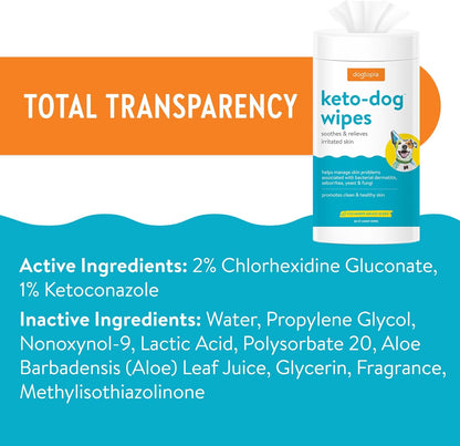 Dogtopia Keto Dog Wipes for Pets (60ct) | Soothing and Convenient Wipes for Pets’ Irritated Skin | Relief for Skin Problems in Dogs