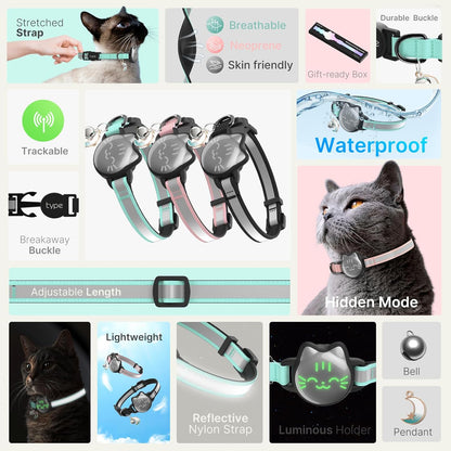 Cat Collar with Airtag Holder, Breakaway Cat Airtag Collar with Reflective Strap, Lightweight Kitten Collar for Apple Air tag, Hidden GPS Tracker Holder for Boy Girl Cats, Kittens, Puppies (9-13")