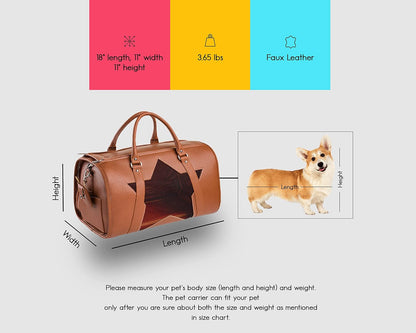 Pet Carrier Dog Cat Puppies Carrier Pet TSA Airline Approved Luxury Faux Leather Carrier Breathable Gift Box Collapsible Travel (RED)