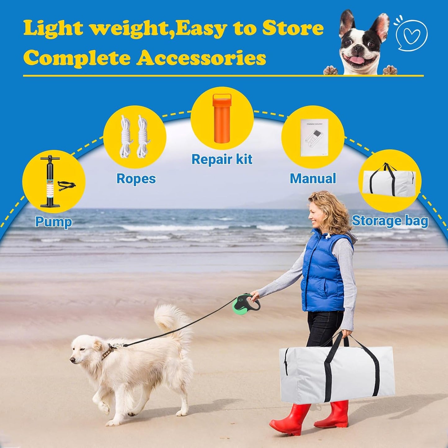 Dog Pool Ramp,Lengthen,59 × 35.4 Inches Non Slip,Non Puncture Dog On Water Ramp with Ladder for Boats, Pool，Docks,Max Load 265 Lbs for Large DogsClimb Out of The Water