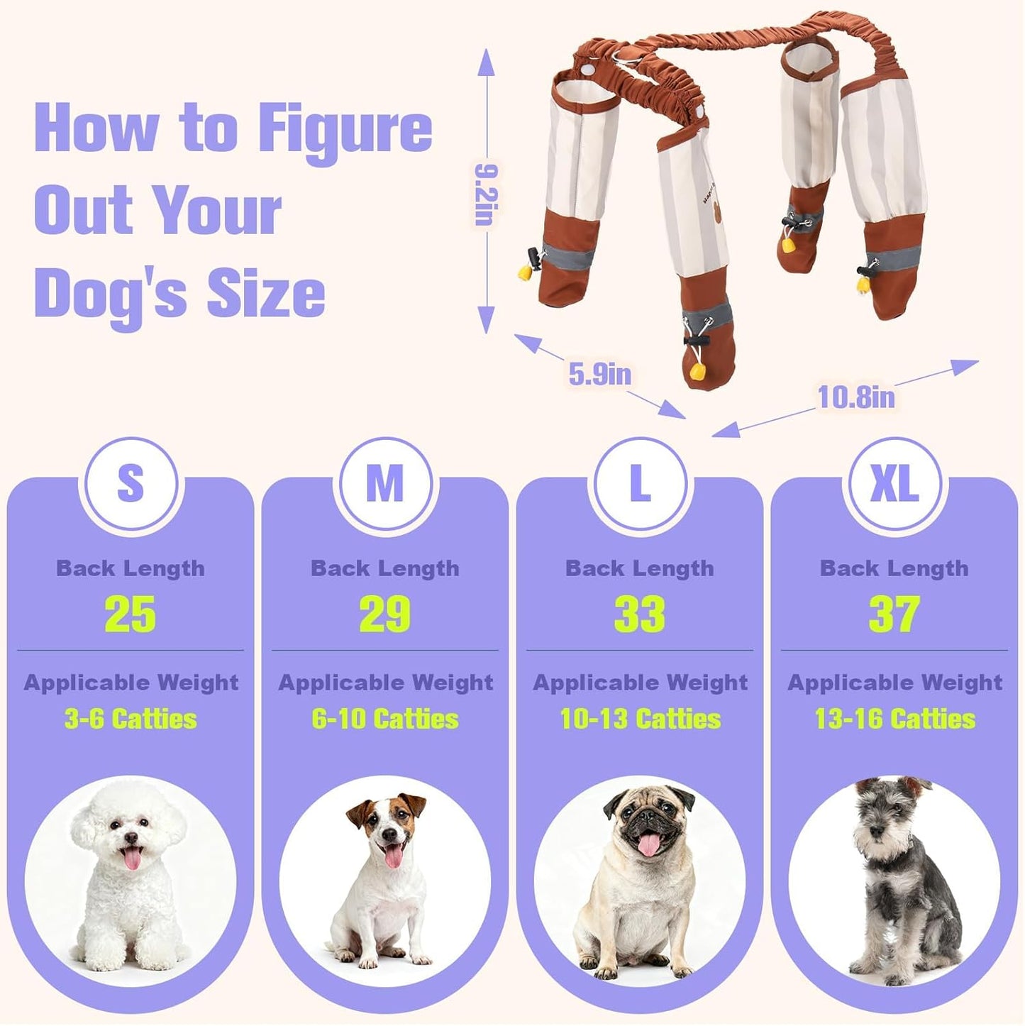 Mity rain Dog Suspender Boots for Small Dogs, Dog Boots with Elastic Strap Over-Back Naughty Dogs, Waterproof and Rubber Shoes for Anti-Rain, Snow, Winter and Keep Everything Clean