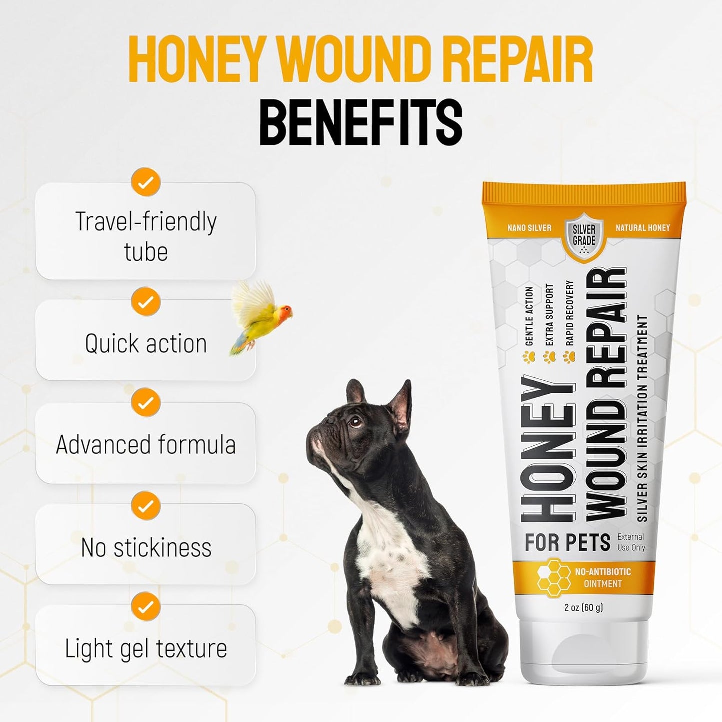 Cat Wound Care Gel for Scratches, Bites, & Irritations – Hot Spot Treatment for Cats & Kittens – Honey Wound Repair Ointment in Gel Form with Colloidal Silver & Honey for Topical Use – 2 Oz Tube