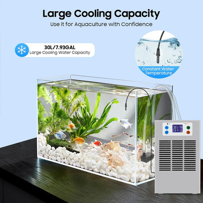 Aquarium Chiller,30L/7.93GAL Water Chiller for Fish Tank w/Water Pump,100W Hydroponics Water Cooler Fish Tank Chiller Constant Temperature Cooling System for Fish Tank,Jellyfish,Coral