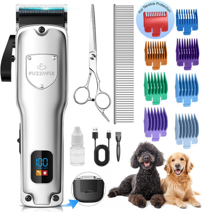 Dog Clippers for Grooming for Thick Heavy Coats, Professional Low Noise Cordless Dog Grooming Clippers Supplies Kit Rechargeable Pet Hair Trimmer with Stainless Steel Blade for Dogs Cats Pet