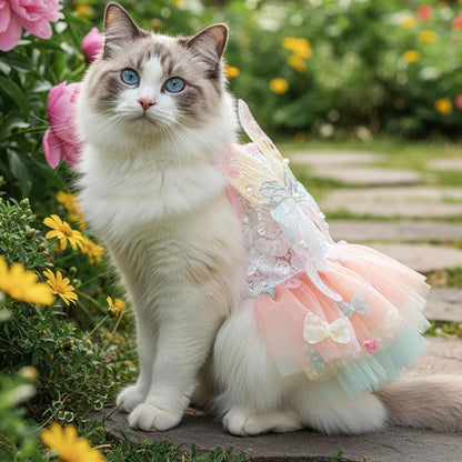 Dog Princess Dress, Small Dogs Rainbow Butterfly Pettiskirt, Fashion Dog Dress for Girl Dogs & Cats Pet Supplies (M)