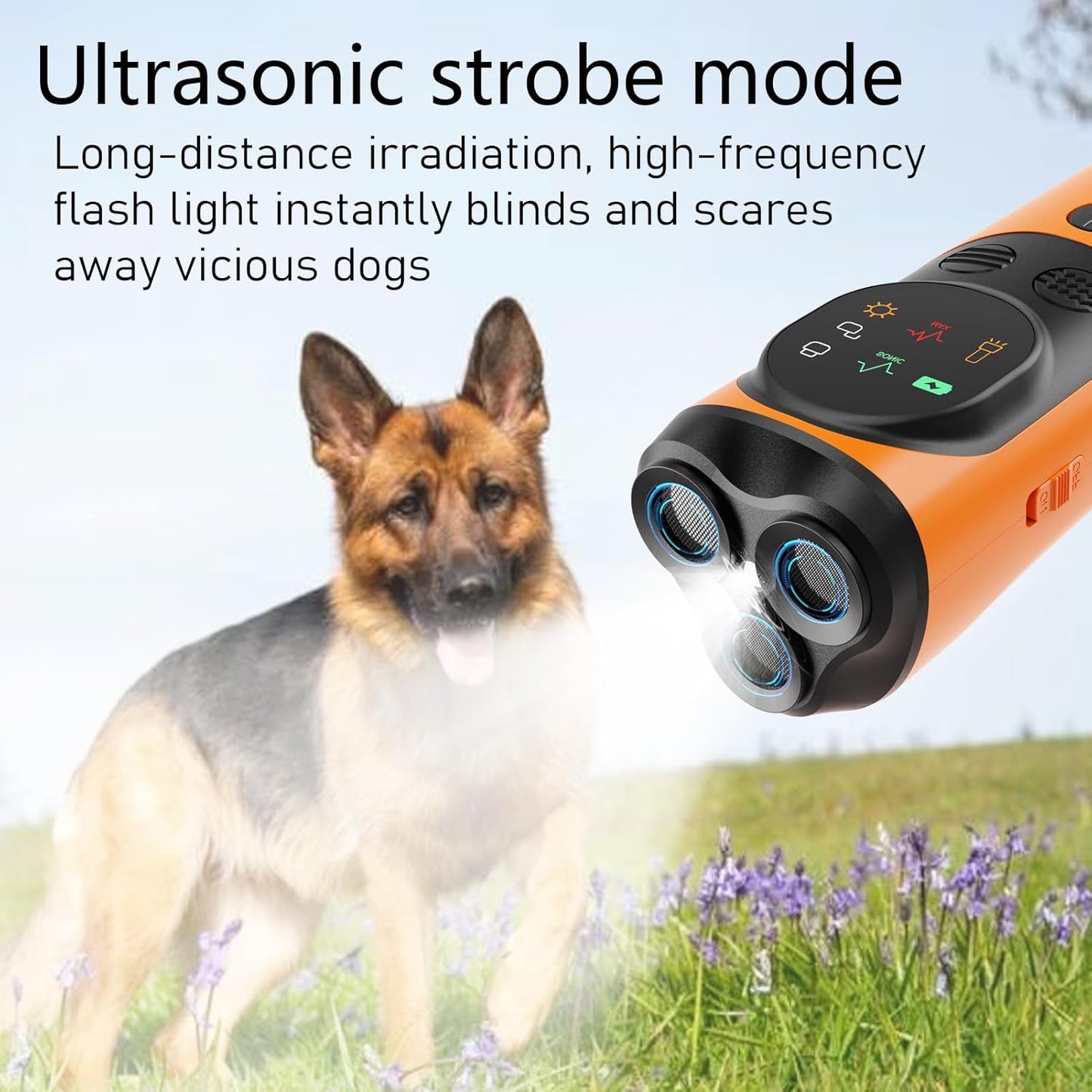 Ultrasonic Dog Repellent Device - Three-Head Bark Stoppers - Portable Dog Training Device - with Light - Dog Repellent - Dog Bite Prevention Device