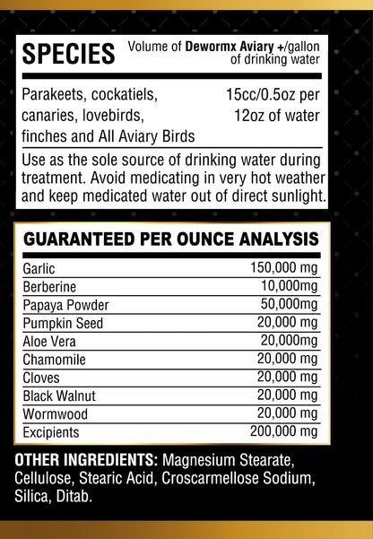 Farmalab DEWORMX Liquid Extra Strength 2oz 8oz Budgies, Parakeet, Finches, Lovebirds Small Caged Birds para periquitos, cacatillos, cotorras, Canarios, guacamayos, Quakers y Aves (Aviary 8oz)