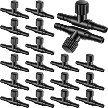 20 Pcs Aquarium Air Valves - T Shaped Plastic Aquarium Air Pump Control Valves - Single Way Control Valve for Fish Tank Accessories, 3/16" ID Tubing