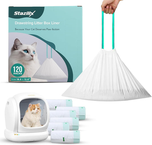 cumrige litter box liner Pack of 100– cat litter box liners, Heavy Duty Drawstring, Leak-Proof & Durable Litter Liners for Easy and Mess-Free Cleaning