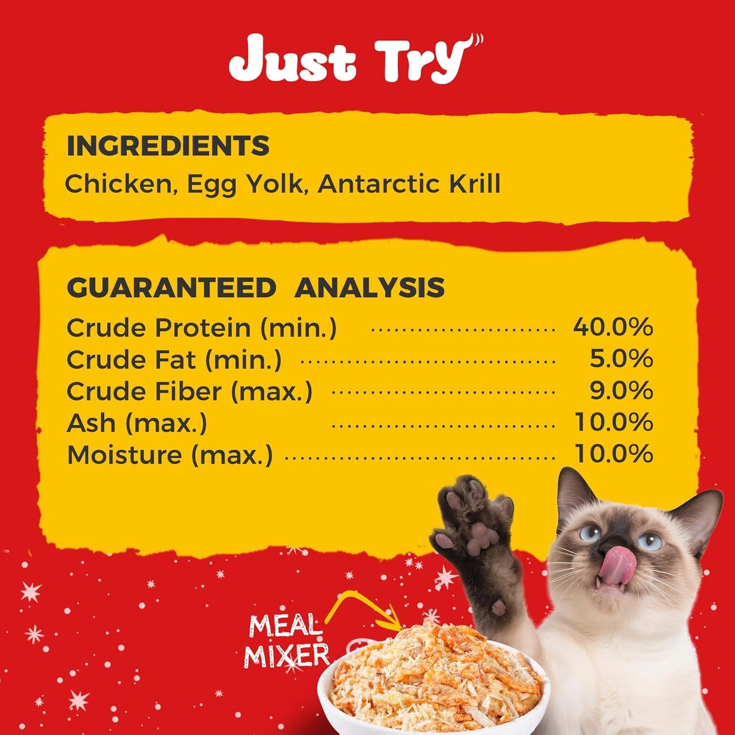 Just Try 8 OZ Raw Antarctic Krill Freeze Dried Cat & Dog Food Toppers Mixers Meal Toppers Low Calorie with Real Chicken Egg Yolk, High Protein Food Toppers Omega 3 for Picky Eaters Skin & Coat Support