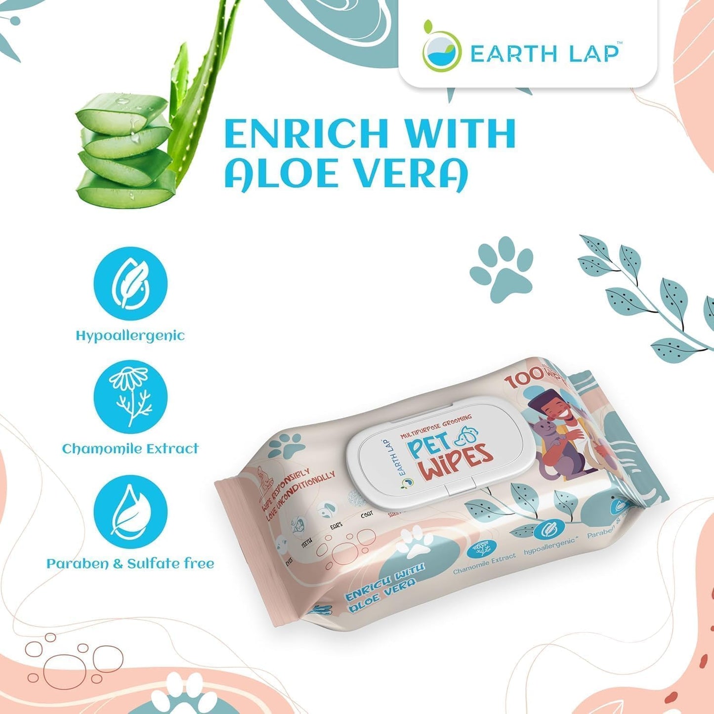 100% Biodegradable Premium Pet Wipes | Grooming Wet Wipes for Dogs, Cats, Puppies & Small Pets | Dry Bathing, Grooming Paws, Body, Ears and Butt, Fragrance-Free 1200 Count (100 * 12 Pack)