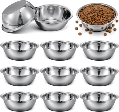 SHENLIU 12 Pcs Stainless Steel Dog and Cat Bowl, 8" Metal Food and Water Dish, Basic Pet Feed Bowl for Large Medium Small Dog, 47 OZ Replacement Bowls for Elevated Stand Kitten Puppy, Dishwasher Safe