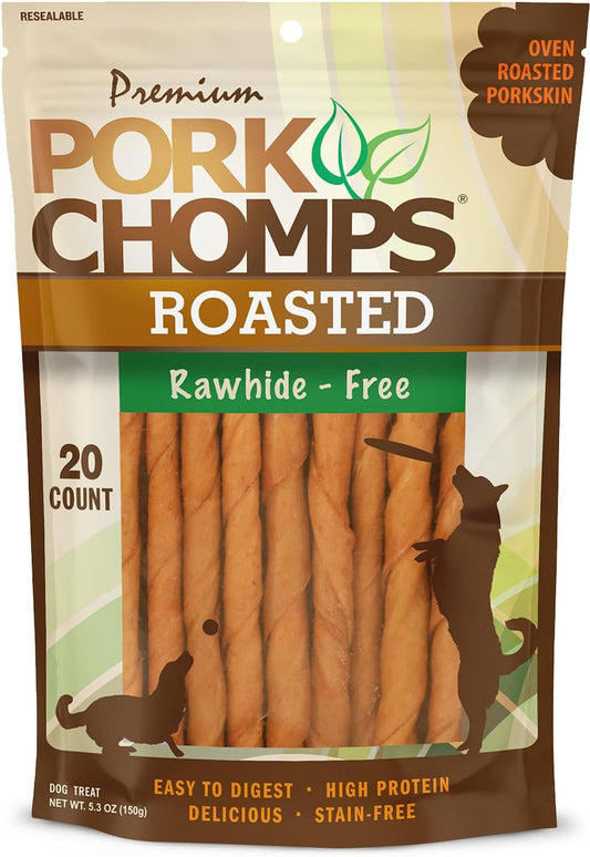 Pork Chomps Roasted Pork Skin Dog Chews, 5-inch Mini Twists, 20 Count