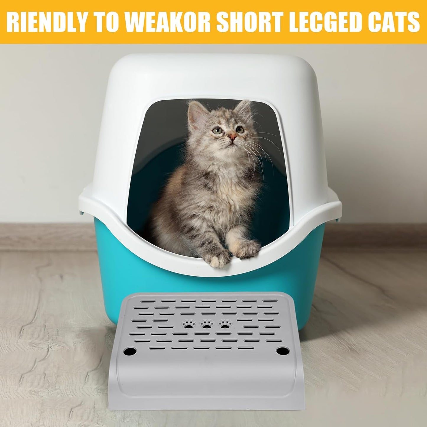 Litter Box Step, Cat Ramp for Litter Robot Automatic Cat Litter Box Self Cleaning Slide with Filter Function, Anti-Litter Tracking Pets Pedal Step Stool Litter Catcher Tray 11.8 x 8.7 x 3.9In(Gray)