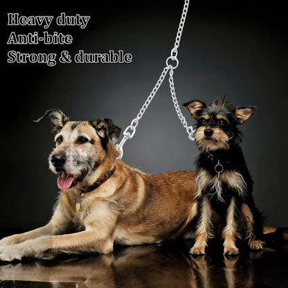 Double Dog Leash Coupler-360°Swivel,1 PCS No Tangle Walking Metal Leash with Shock Absorbing Bungee for Outdoor Walk Train Small Medium Pet(50cm/19.69in,Silver)