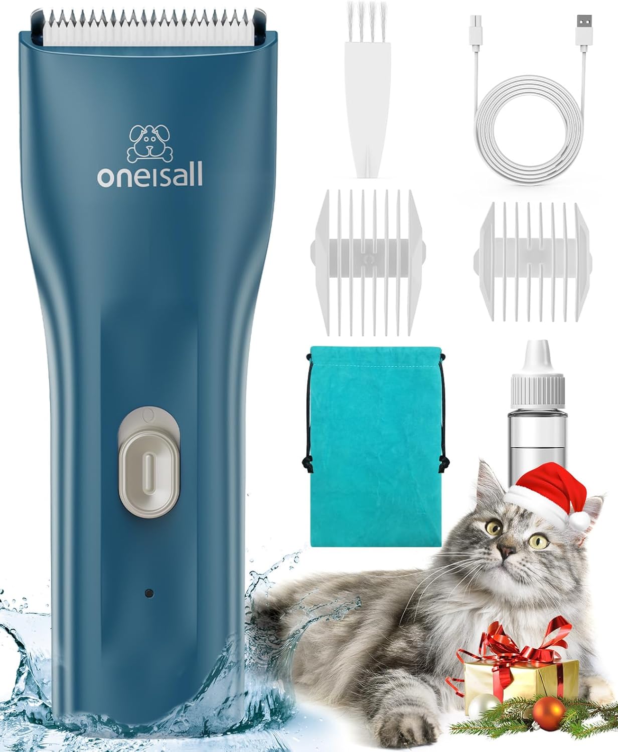 oneisall Pet Clipper for Cat Matted Hair, Pet Shaver for Cats Quiet Pet Clippers Waterproof Cordless Cat Clippers for Matted Hair Long Hair with Storage Bag (Green)