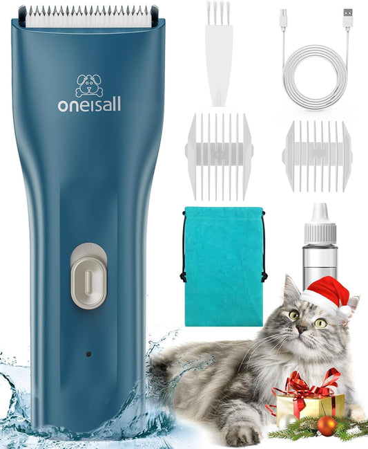 oneisall Pet Clipper for Cat Matted Hair, Pet Shaver for Cats Quiet Pet Clippers Waterproof Cordless Cat Clippers for Matted Hair Long Hair with Storage Bag (Green)