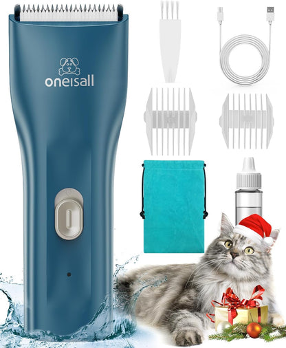 oneisall Pet Clipper for Cat Matted Hair, Pet Shaver for Cats Quiet Pet Clippers Waterproof Cordless Cat Clippers for Matted Hair Long Hair with Storage Bag (Green)