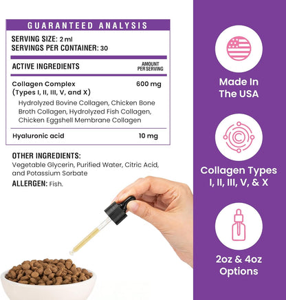 Premium Collagen for Dogs - Liquid Support for Joints, Skin, Coat, Bone, Immune System & HIPS - Collagen Supplement - Made in USA - 2oz